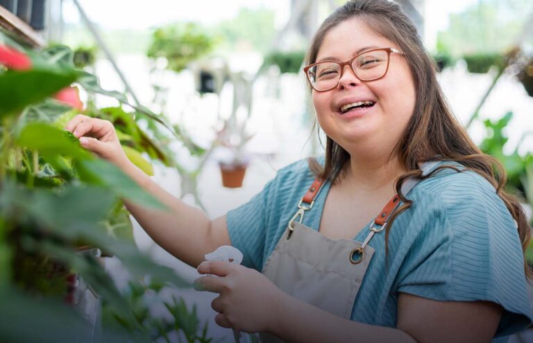 young lady with a intellectual disability-day program block